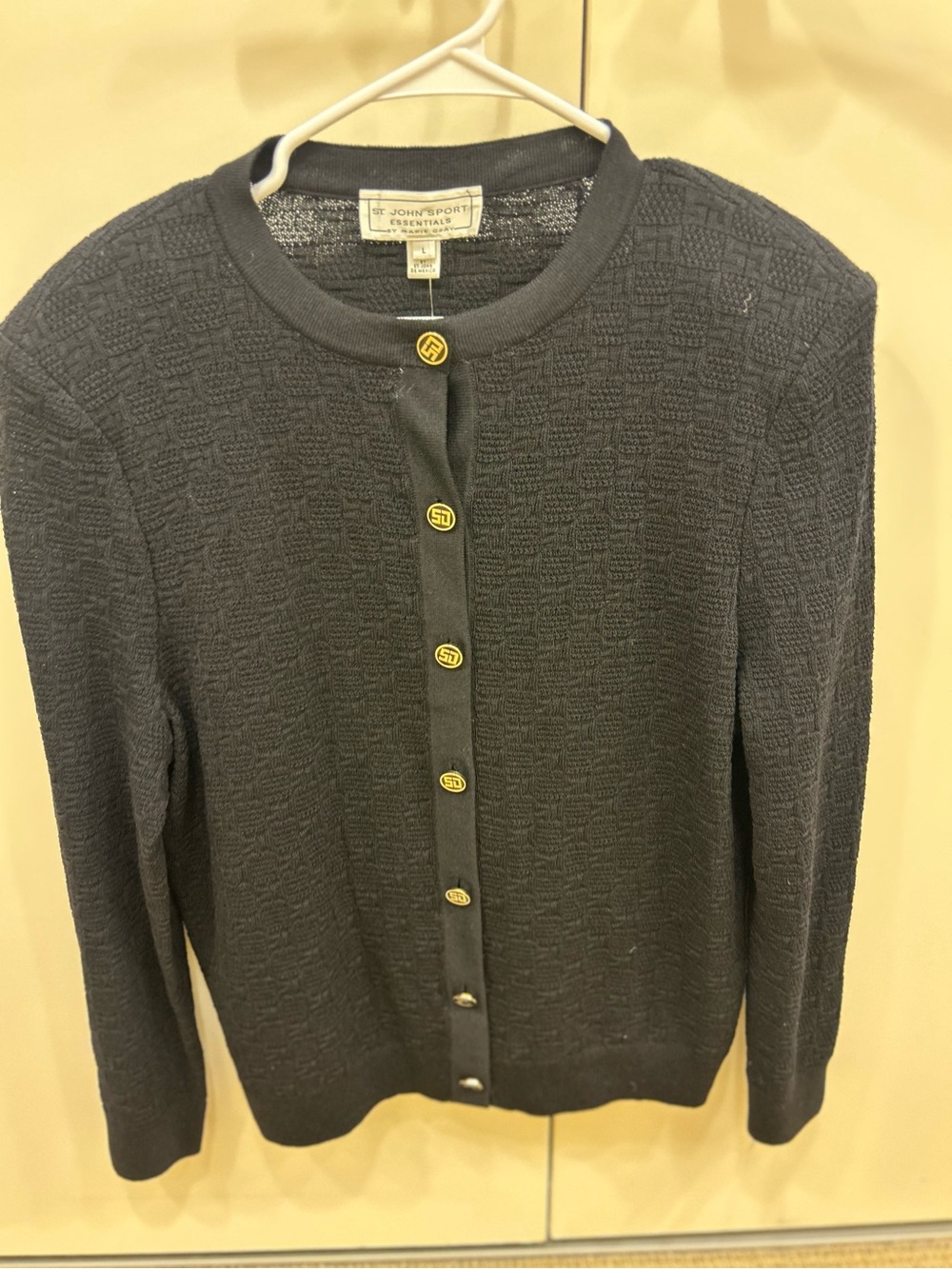 St. John Sport black gold logo button Sweater cardigan jacket NWT $420